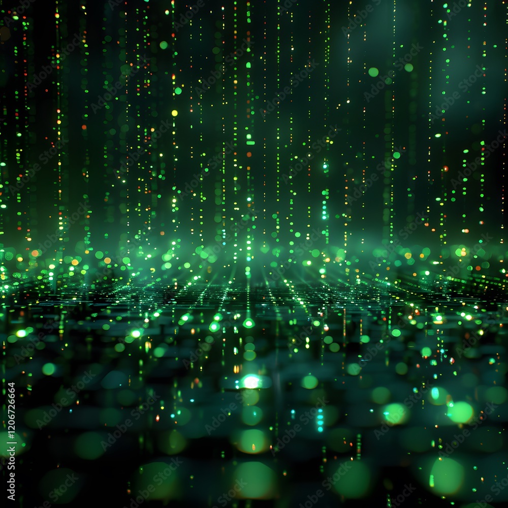 Aufkleber binary code background, green color, matrix, with lines creating a futuristic atmosphere, conveying 