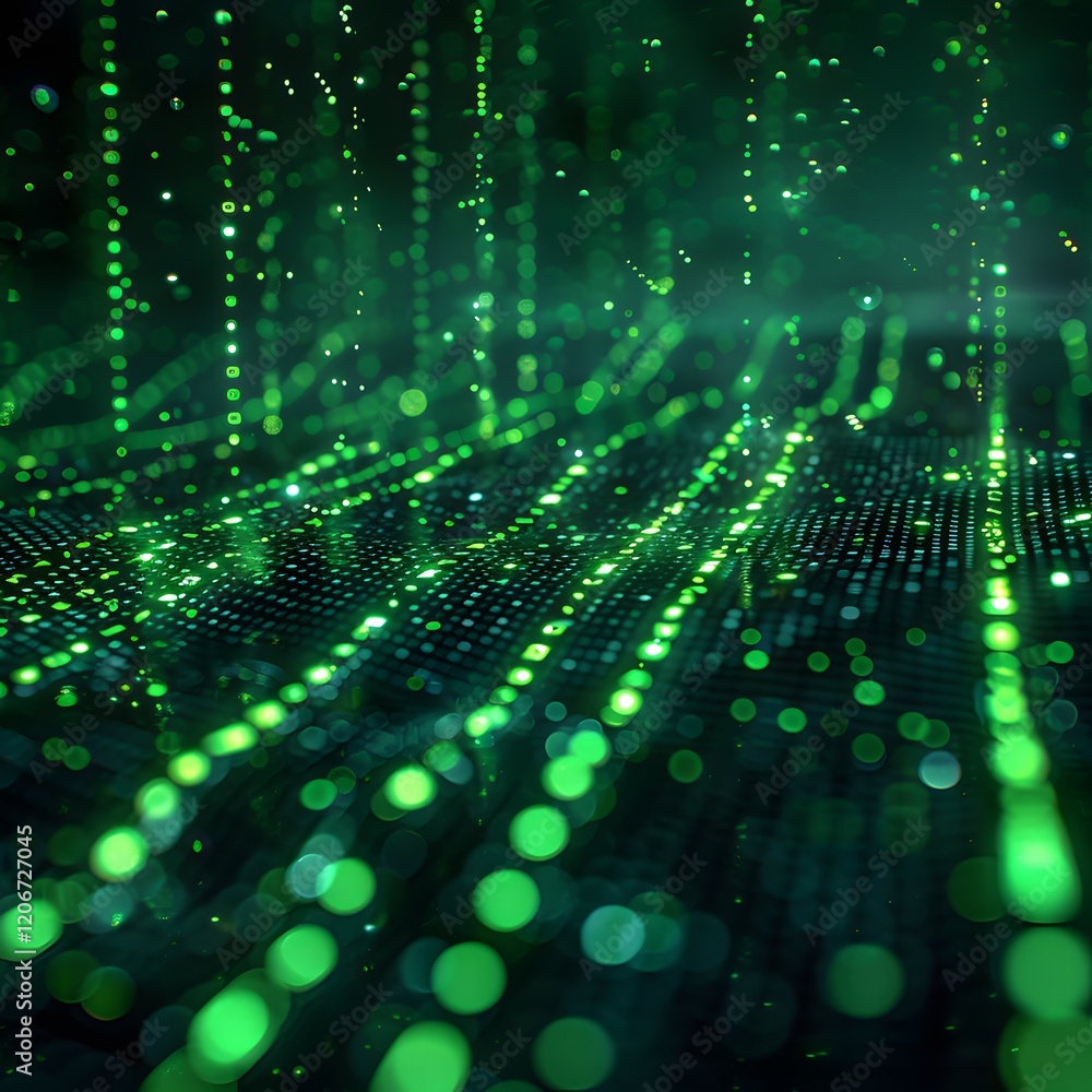 Aufkleber binary code background, green color, matrix, with lines wavy creating a futuristic atmosphere, conve