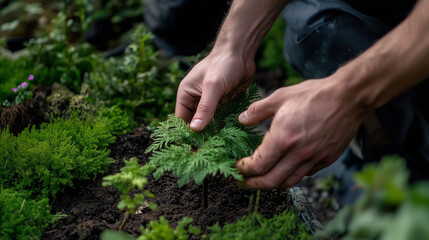 Fototapeta premium Planting a Young Tree to Combat Global Warming. Save World, Green Earth Concept.