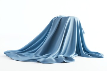 Naklejka premium Light blue silk cloth draped over a hidden object on white background.