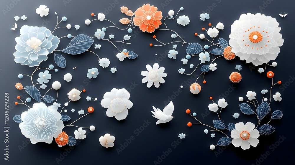 Aufkleber Glowing floral patterns with intricate modern and elegant designs on a deep black background  This digital features a visually striking and captivating botanical composition