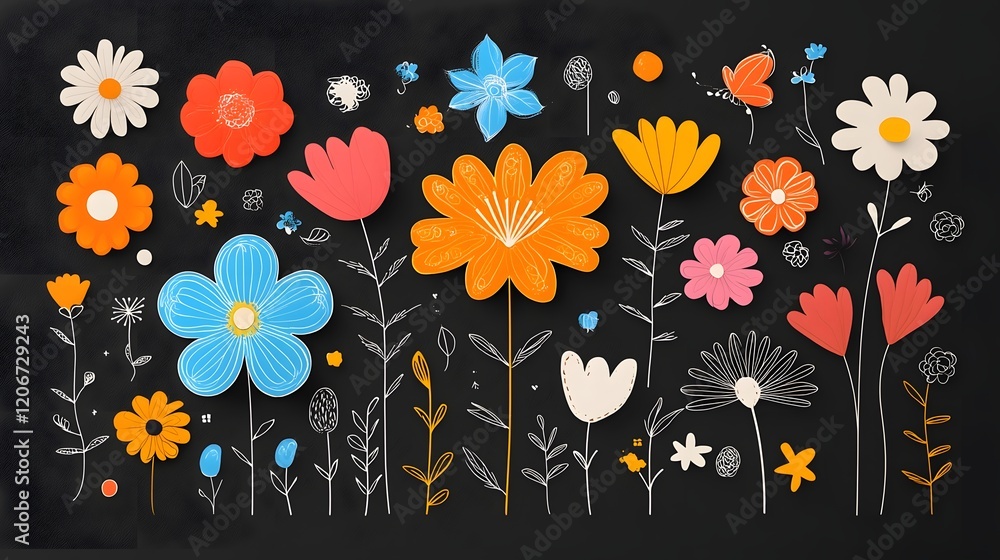 Poster glowing floral patterns with intricate elegant designs on a rich black background in a style this di