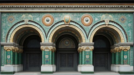 Obraz premium Ornate mosaic facade with three arched doorways