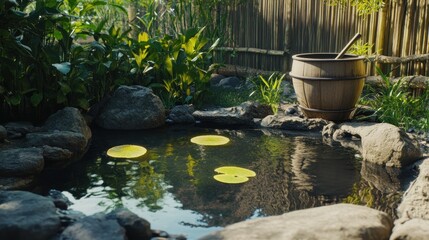 Serene Pond in Japanese Garden