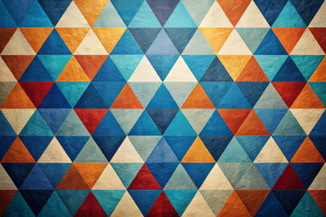 Colorful geometric triangle pattern in blue, orange, and cream tones