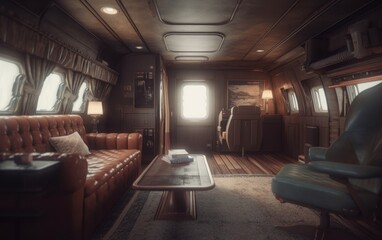 Steampunk-Style Interior of an Airplane