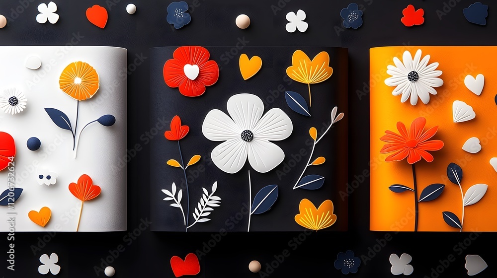 Aufkleber Radiant floral patterns with glowing highlights on a dark black background  showcasing intricate and stylish with a modern  digital  and graphic design approach  The vibrant  colorful