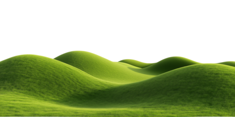 Rolling hills with green grass, isolated on white background.