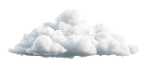 White fluffy cloud with realistic texture, isolated on white background.