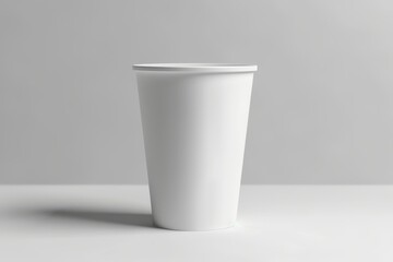 Blank white paper cup on white background.