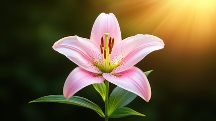 Naklejka premium Stunning Pink Lily Flower in Sunlight Close up Macro Shot Floral Nature Photography