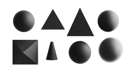 Simple black-and-white geometric shapes isolated on transparent background 