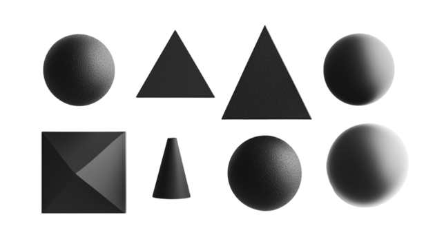 Simple black-and-white geometric shapes isolated on transparent background  - Powered by Adobe