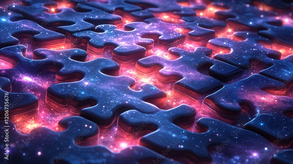 Poster colorful puzzle pieces with a galaxy design create an intriguing visual.