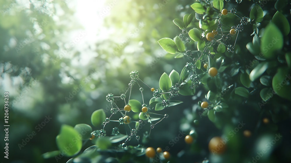 Poster network structure embedded within lush green foliage