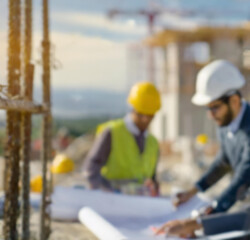 Construction, construction workers on site. blurred Background