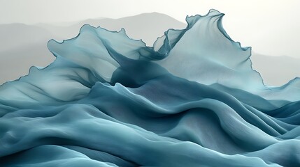 Obraz premium Teal Fabric Draped Like Mountains In The Mist