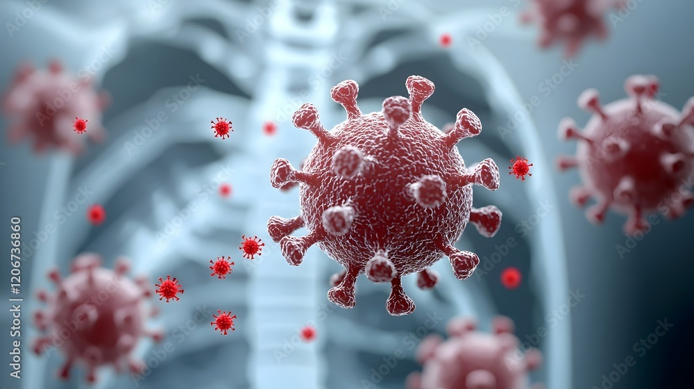 Aufkleber this medical shows how viruses can enter the respiratory tract through the nose with red virus parti