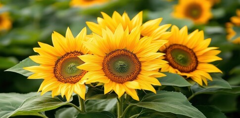 Fototapeta premium Vibrant sunflowers in a picturesque field, showcasing nature's beauty and the essence of plant life.