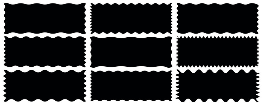 Zigzag edge set. Different shapes and sizes frame with zigzag edge. photo frames, text boxes, tags, labels. Vector groovy jagged rectangular shape box element set with zigzag edges on white background