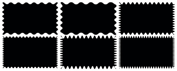Zigzag edges, Geometric shapes with scallop and zigzag edges set. Different shapes and sizes frame with zigzag edge. photo frames, text boxes, tags, labels. 