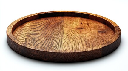 Obraz premium Wooden serving tray with intricate grain patterns, placed on a neutral background, ideal for culinary use