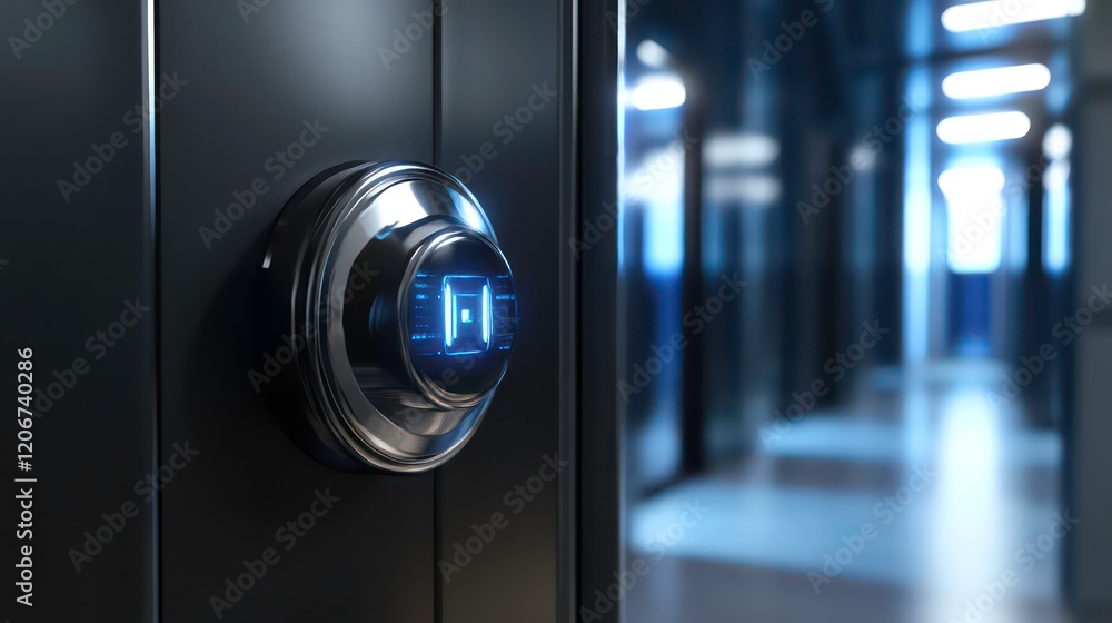 Poster secure digital lock in futuristic environment