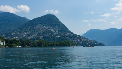 Scenic view of Lugano and Monte Bre, Switzerland
