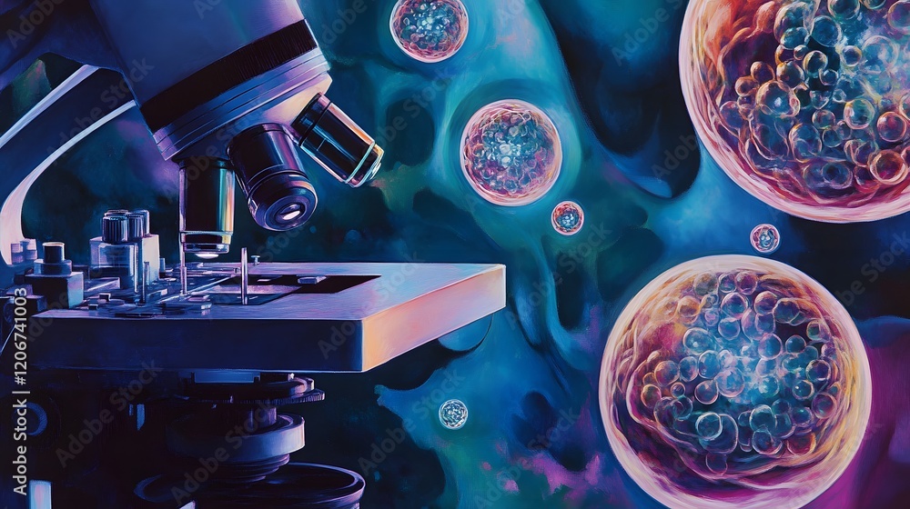 Poster microscopic view of cellular structures under observation