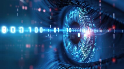Obraz premium Digital eye scanning data streams, future tech background