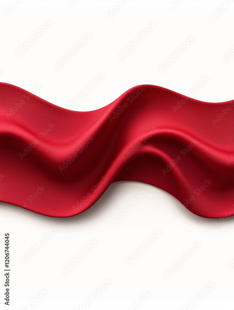 Poster a red ribbon forming a wavy pattern across a textured fabric background, creating an elegant and ver