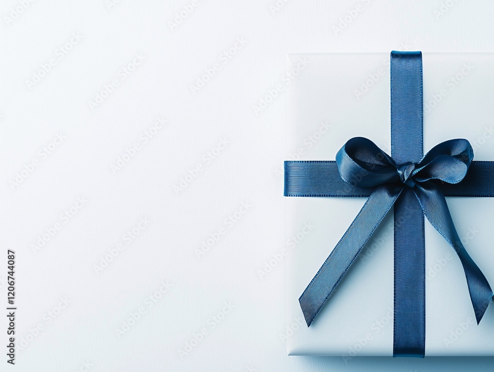 Poster a soft-focus image of a red ribbon tied into a simple bow on a gift box corner, with the rest of the