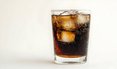 Iced cola drink glass studio white background