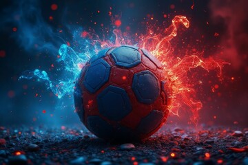 Fototapeta premium Fiery Soccer Ball In Cold And Hot Embers