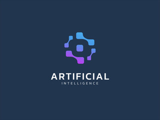 Artificial intelligence with Abstract eye digital network technology Analysis logo vector design concept. AI technology logotype symbol for advance technology, tech company, ui, automation, robotics.