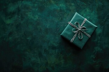Wrapped Green Present with Silver Ribbon