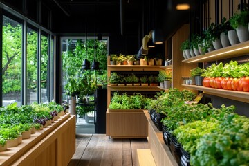 Obraz premium Vibrant restaurant showcasing a thriving plant, enhancing the ambiance and promoting a green dining experience.