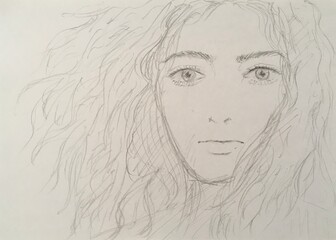 Woman face pencil sketch drawing