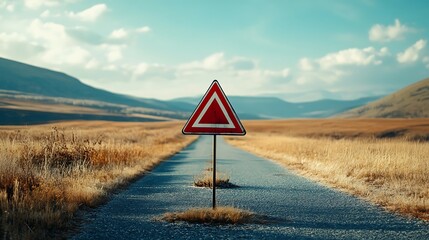 Road sign on the asphalt road with blue sky background. Conceptual image