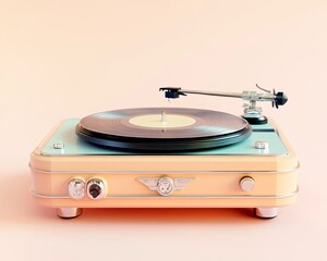 Fototapeta premium Vintage Retro Turntable with Vinyl Record on Soft Pastel Background