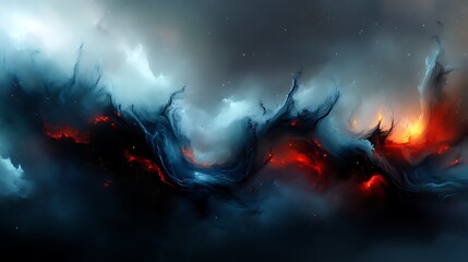 Fototapeta premium Abstract Cosmic Nebula Painting of Fire and Ice