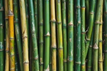 Obraz premium Green and Yellow Bamboo Stalks Close Up