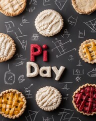 Creative Pi Day Celebration Vibrant Pie Crust Art on Chalkboard Canvas - Spring Festival and...