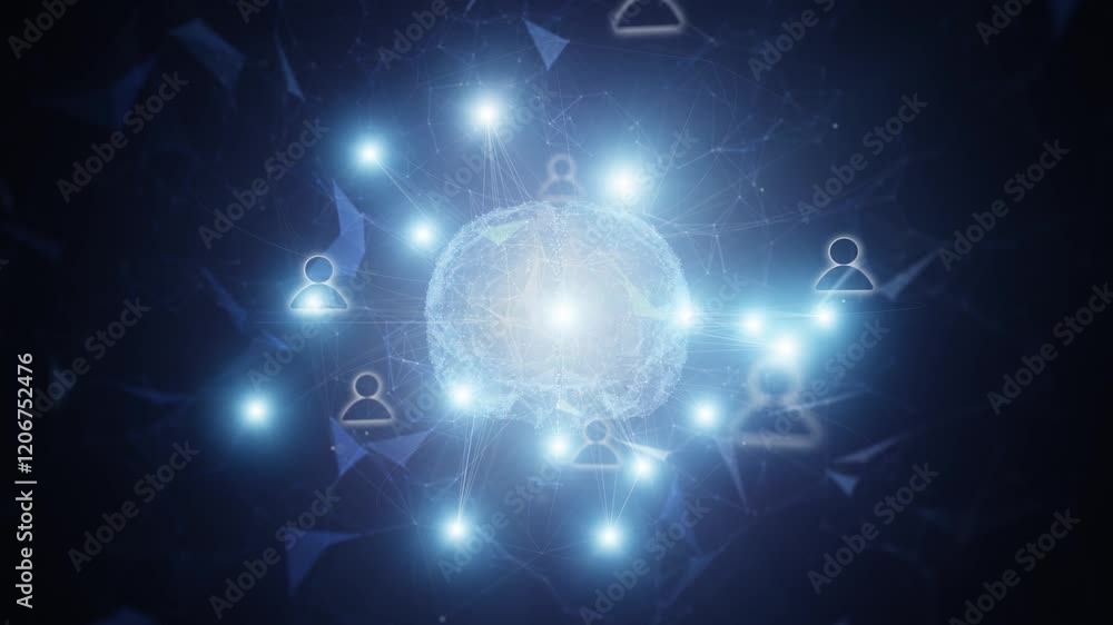 Canvas Prints digital people icons and human brain rotation cyberspace network.