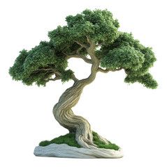 Fototapeta premium Bonsai tree with twisted trunk and lush foliage, art of miniature trees concept