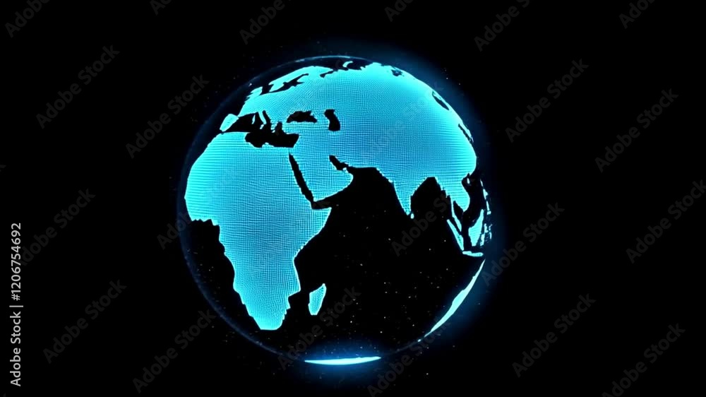 Poster blue hologram globe rotating, communication technology world network, 3d rendering futuristic concep