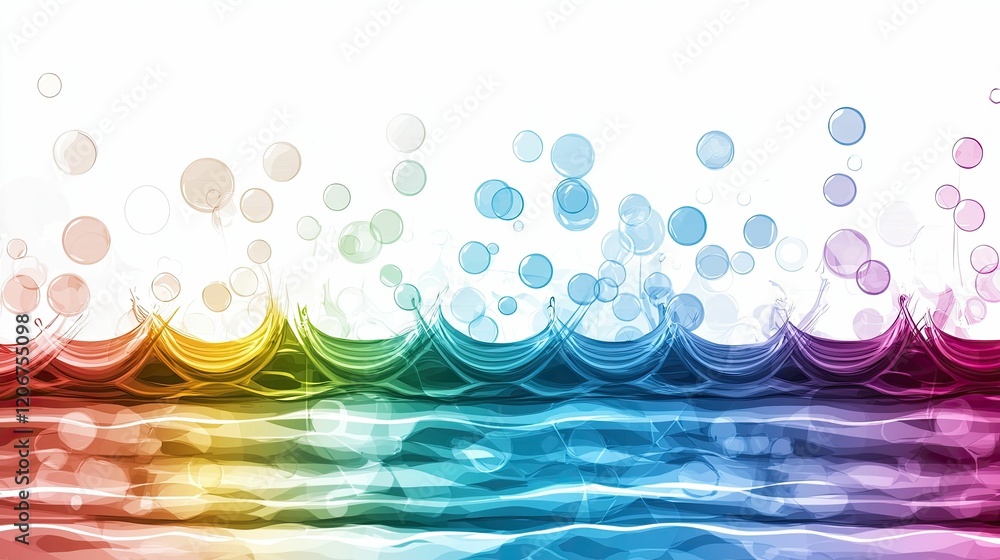 Poster colorful abstract waves with bubbles, creating a vibrant and energetic visual effect, ideal for back