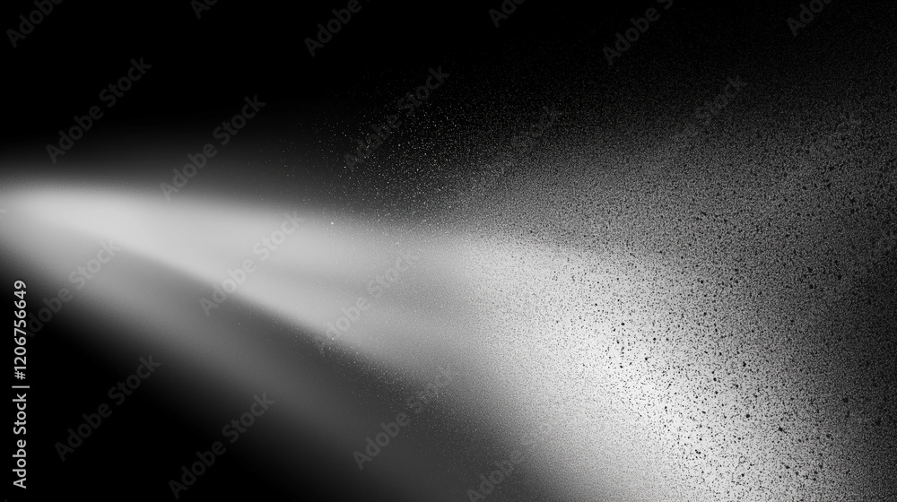Poster Abstract black and white gradient background with a central light beam, featuring floating dust particles, light spot effects, and cool black and gray tones in a minimalist and artistic design, perfec