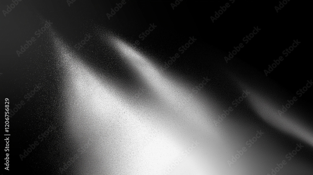 Poster Abstract black and white gradient background with a central light beam, featuring floating dust particles, light spot effects, and cool black and gray tones in a minimalist and artistic design, perfec