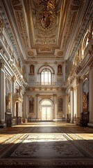 Obraz premium Grand interior of an ornate hall with intricate details and light.